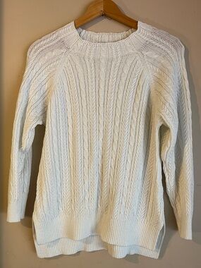 Bleu Gray Cream White Cable Knit Mock Neck Pullover Sweater Sz L
